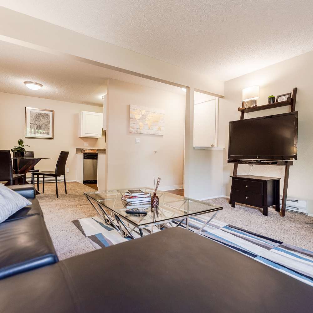 Apartment living room at Tessera in Everett, Washington