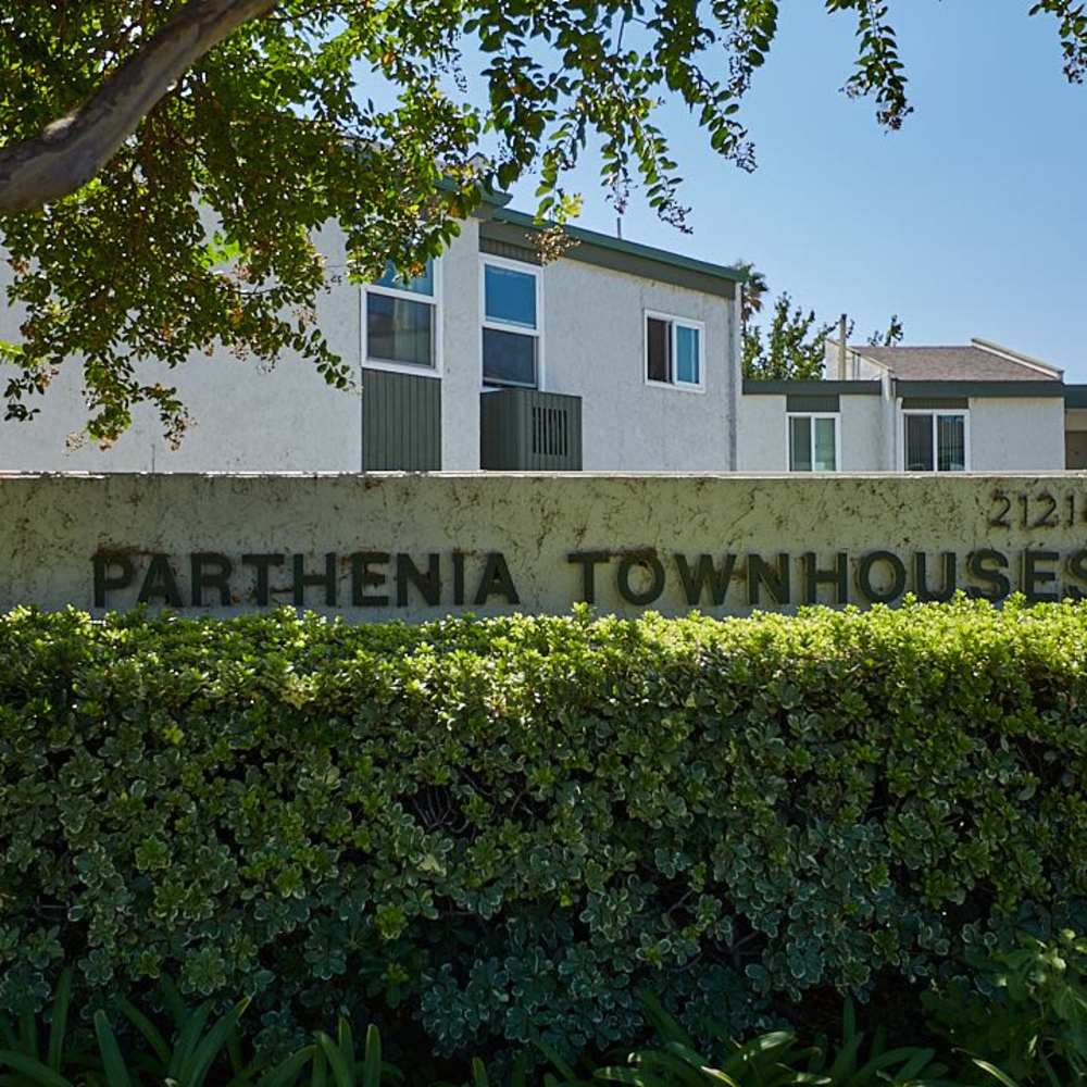 Monument signage at Parthenia Townhouses in Canoga Park,California