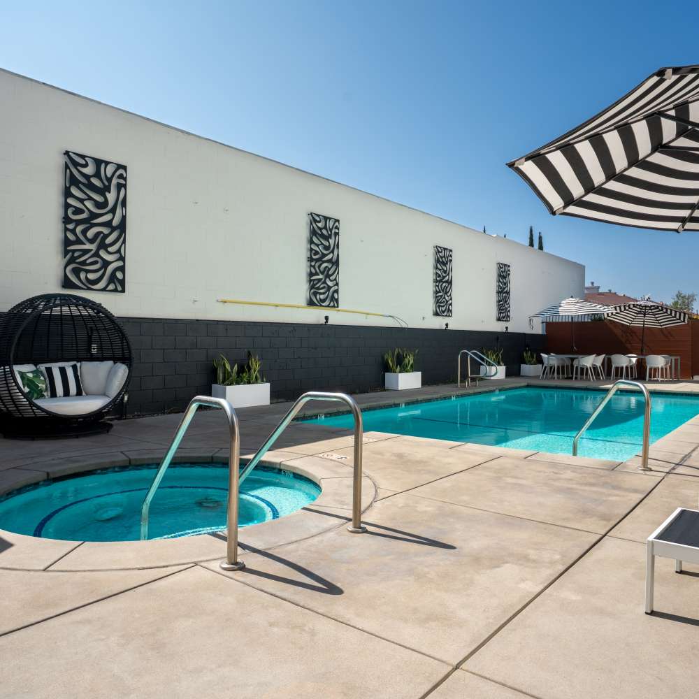 Pool area at Canyon Village in North Hollywood, California