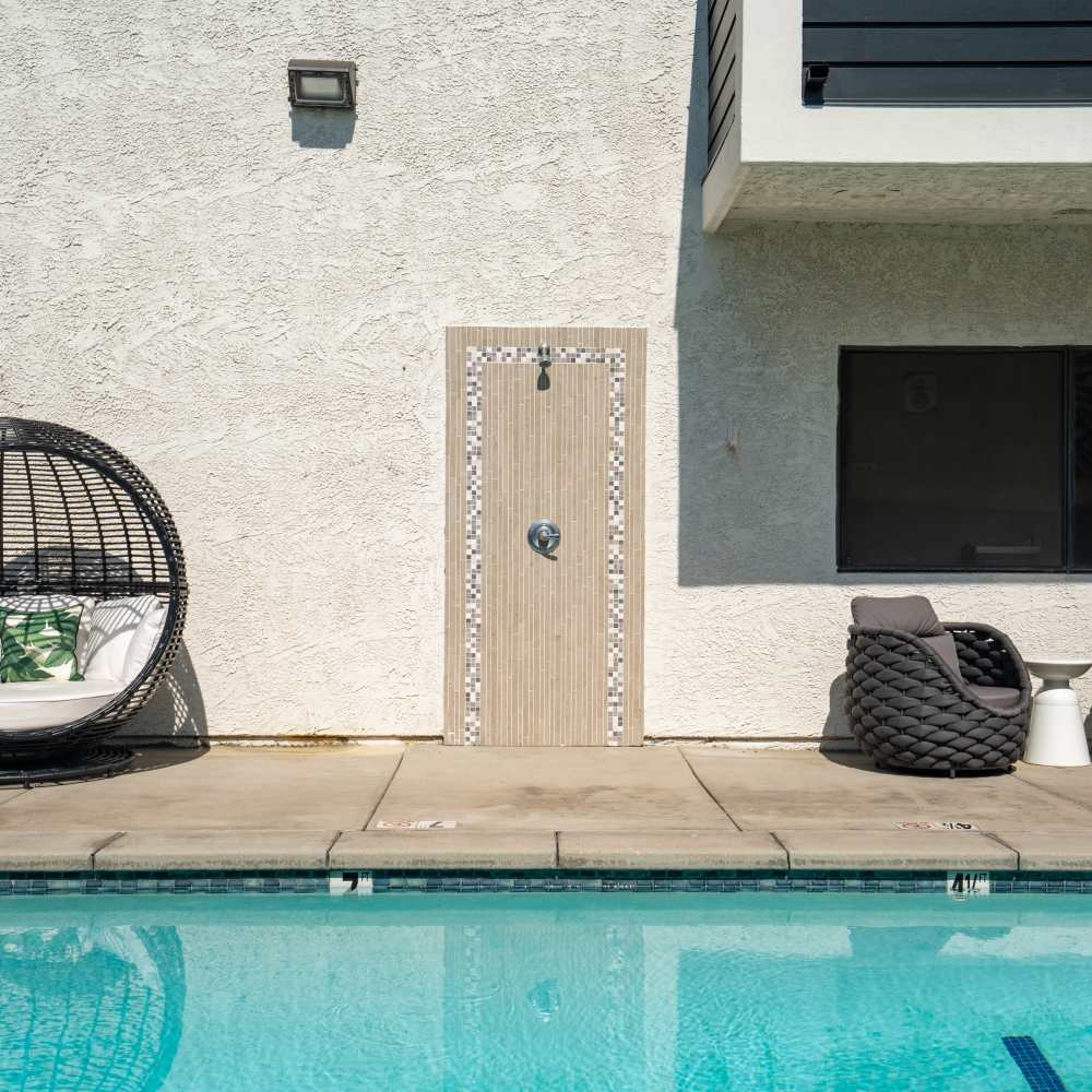 Pool area at Canyon Village in North Hollywood, California