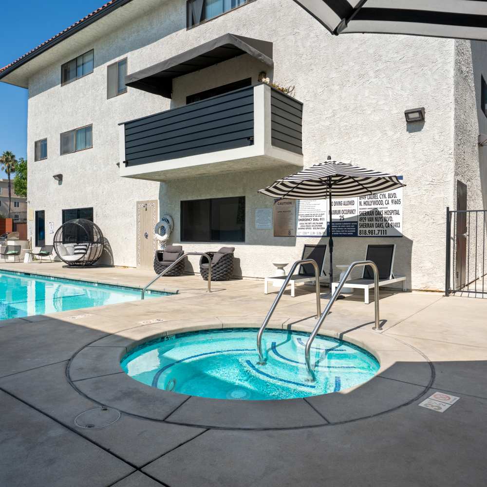 Pool area at Canyon Village in North Hollywood, California