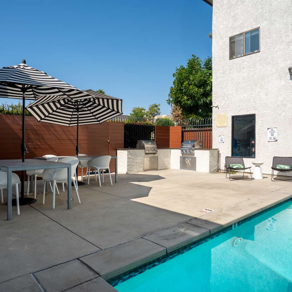 Pool area at Canyon Village in North Hollywood, California