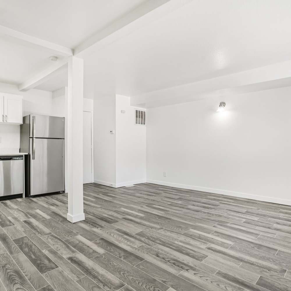 view of dining room, living space and kitchen 