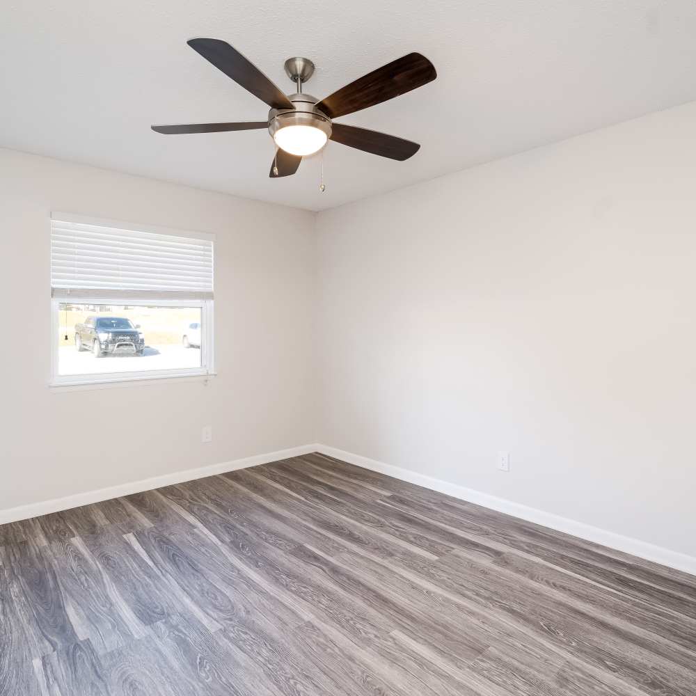 Bedroom with ceiling fan at The Links in Chattanooga, Tennessee