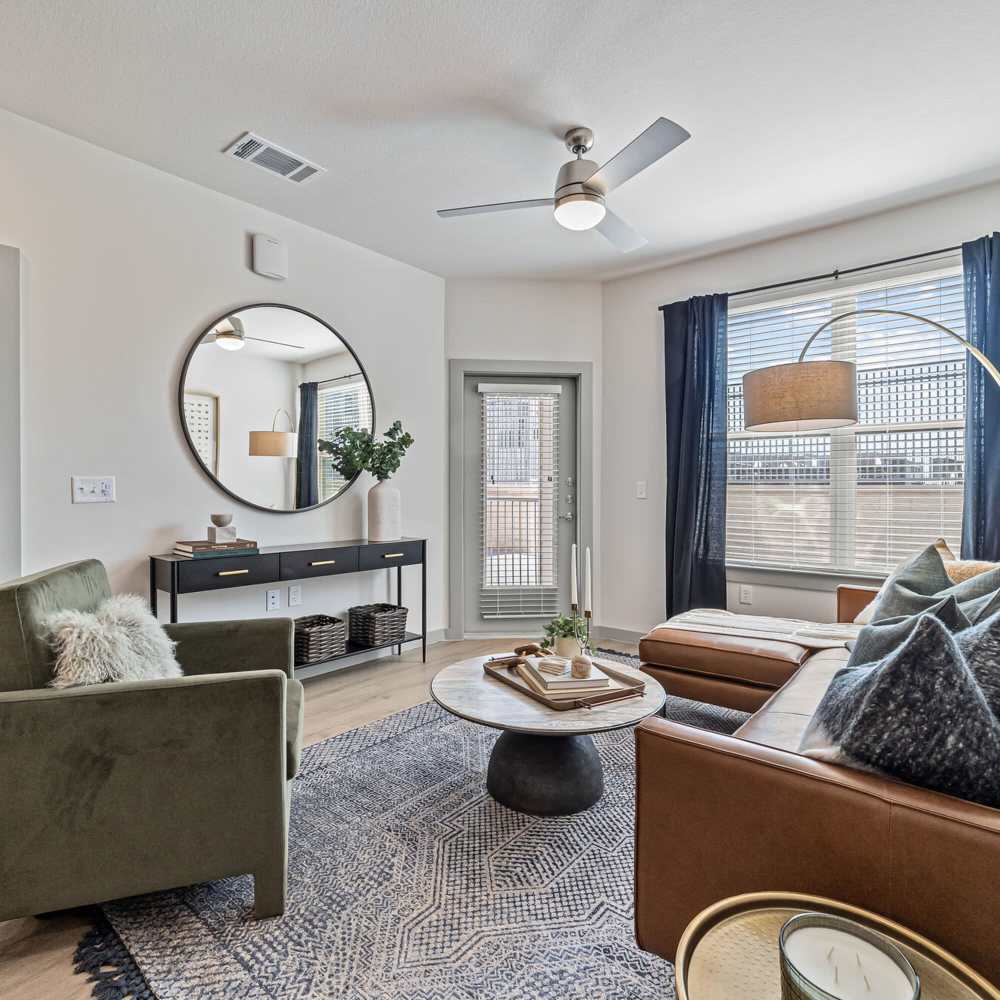 Bright living room at Main and Mill in Lewisville,Texas