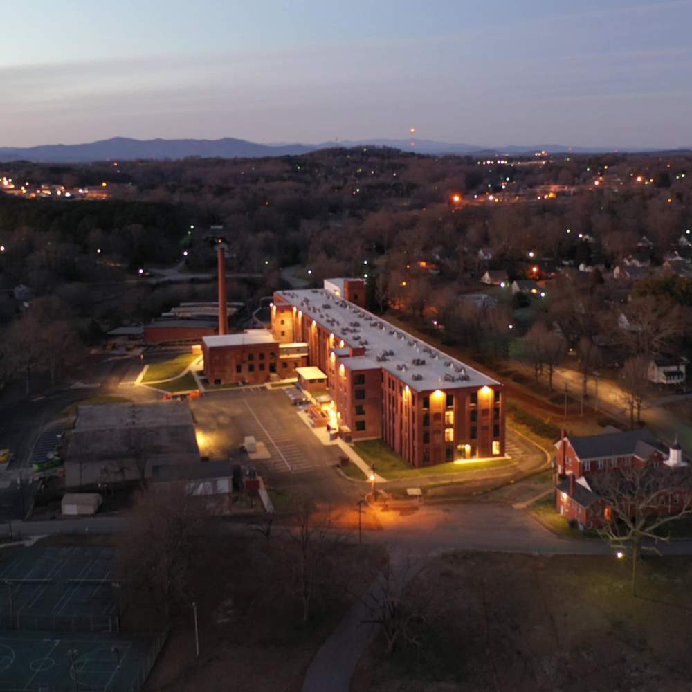 Aerial view of the community at Lofts at Inman Mills in Inman, South Carolina