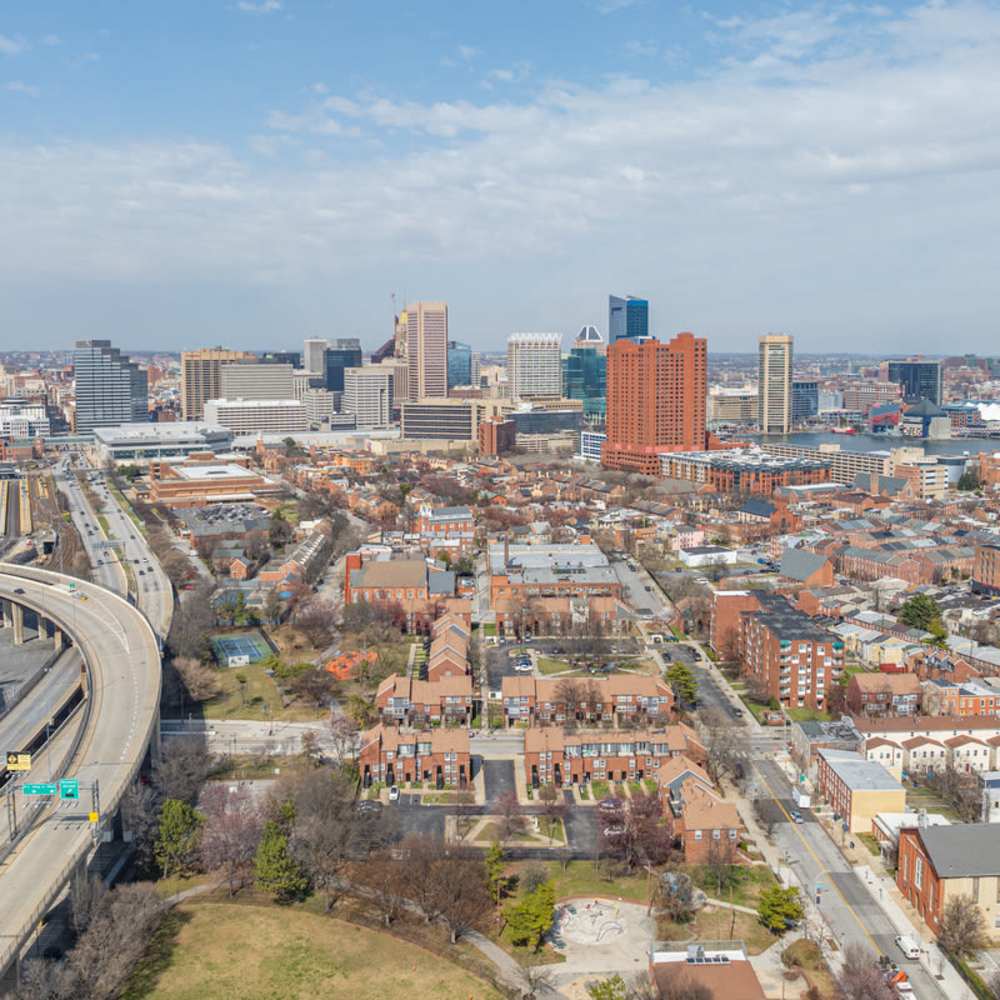 Drone Aerial City Shot at Sharp Leadenhall Apartments in Baltimore, Maryland