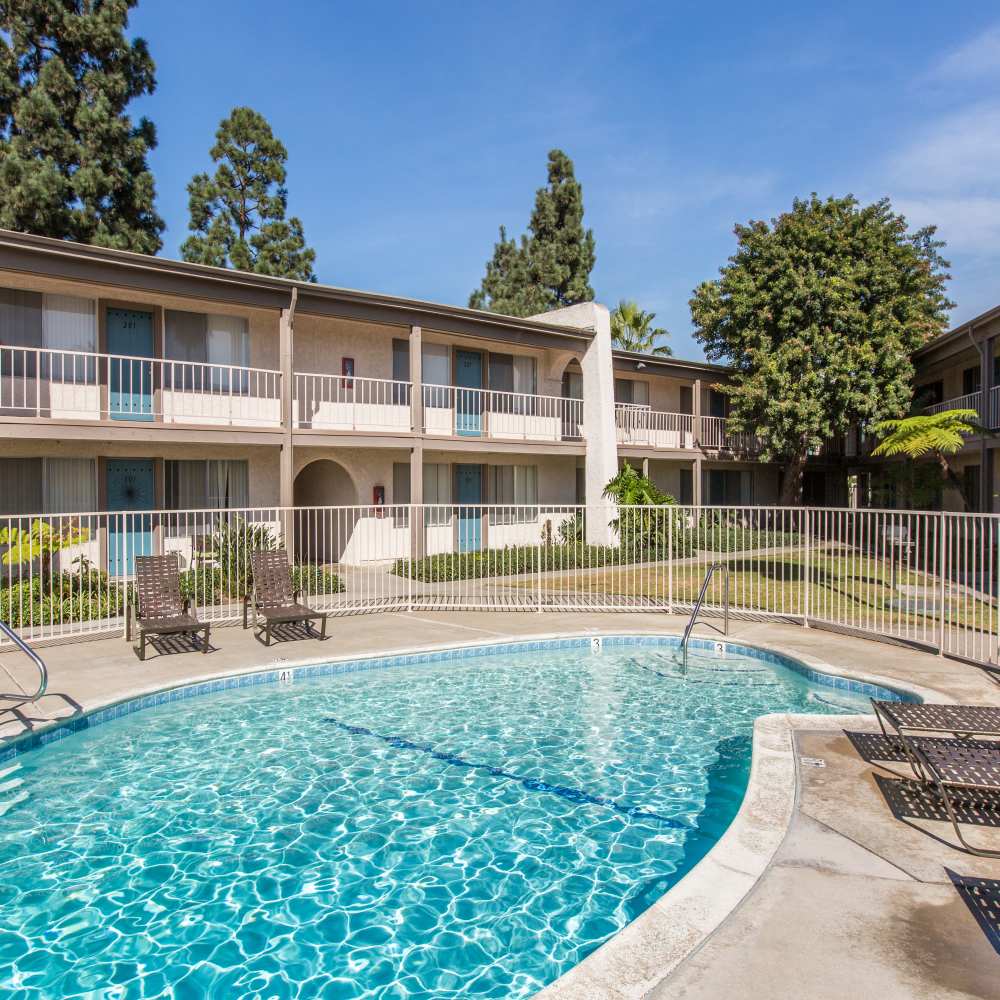 Swimming area for residents at Sandpointe in Huntington Beach, California