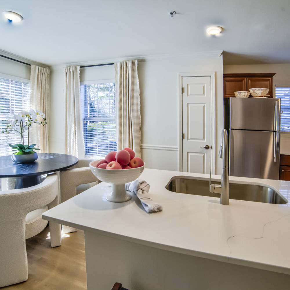 Kitchen with granite countertop at Avonlea Towne Lake in Woodstock, Georgia
