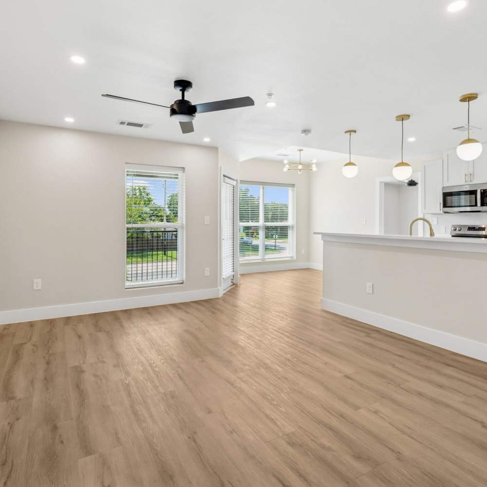 Spacious living room at Lake Meadows in Garland, Texas