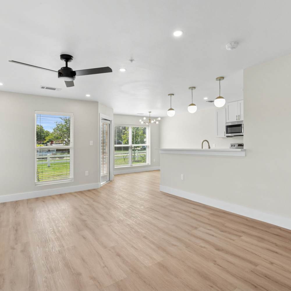 Spacious living room at Lake Meadows in Garland, Texas