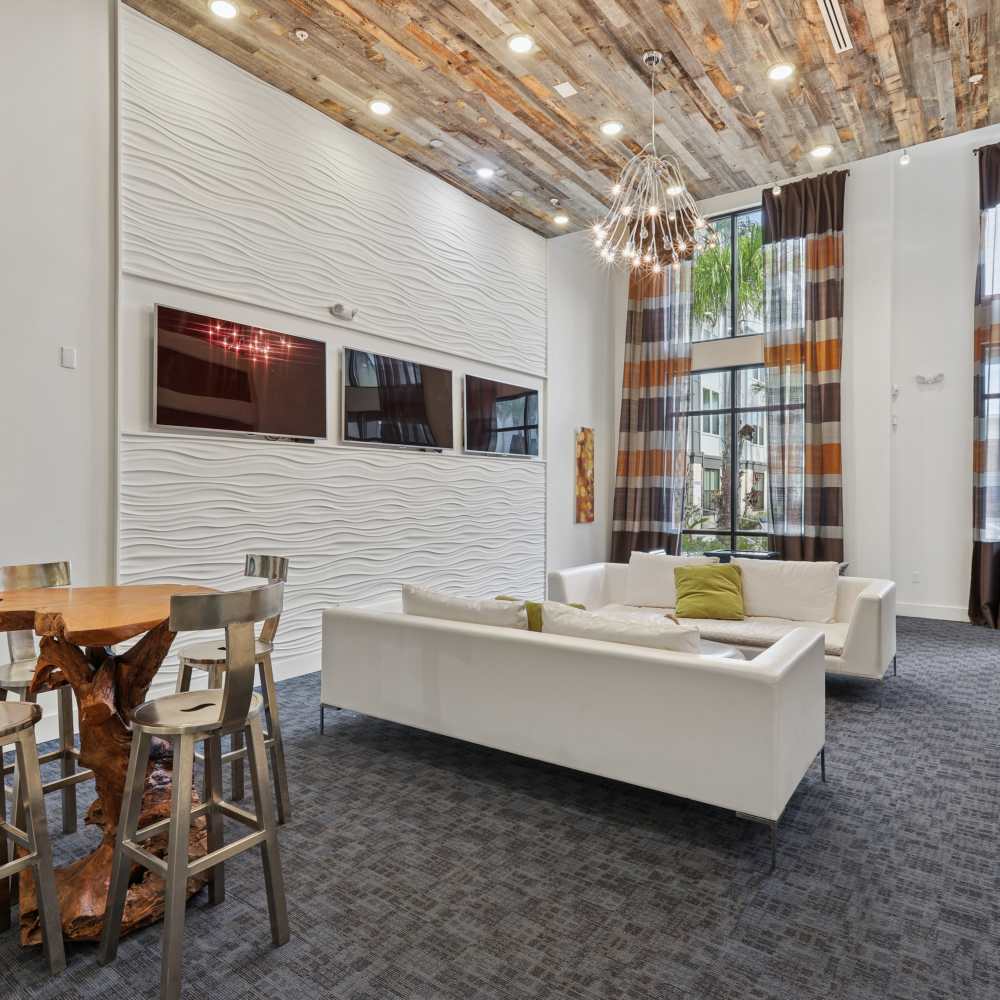 Sofas and TVs in the Clubhouse at EOS in Orlando, Florida