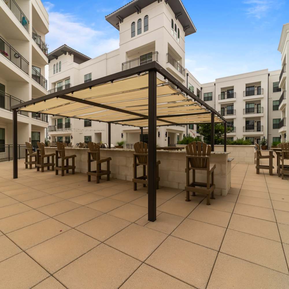 Covered lounge at Harbor Hill in Rockwall, Texas