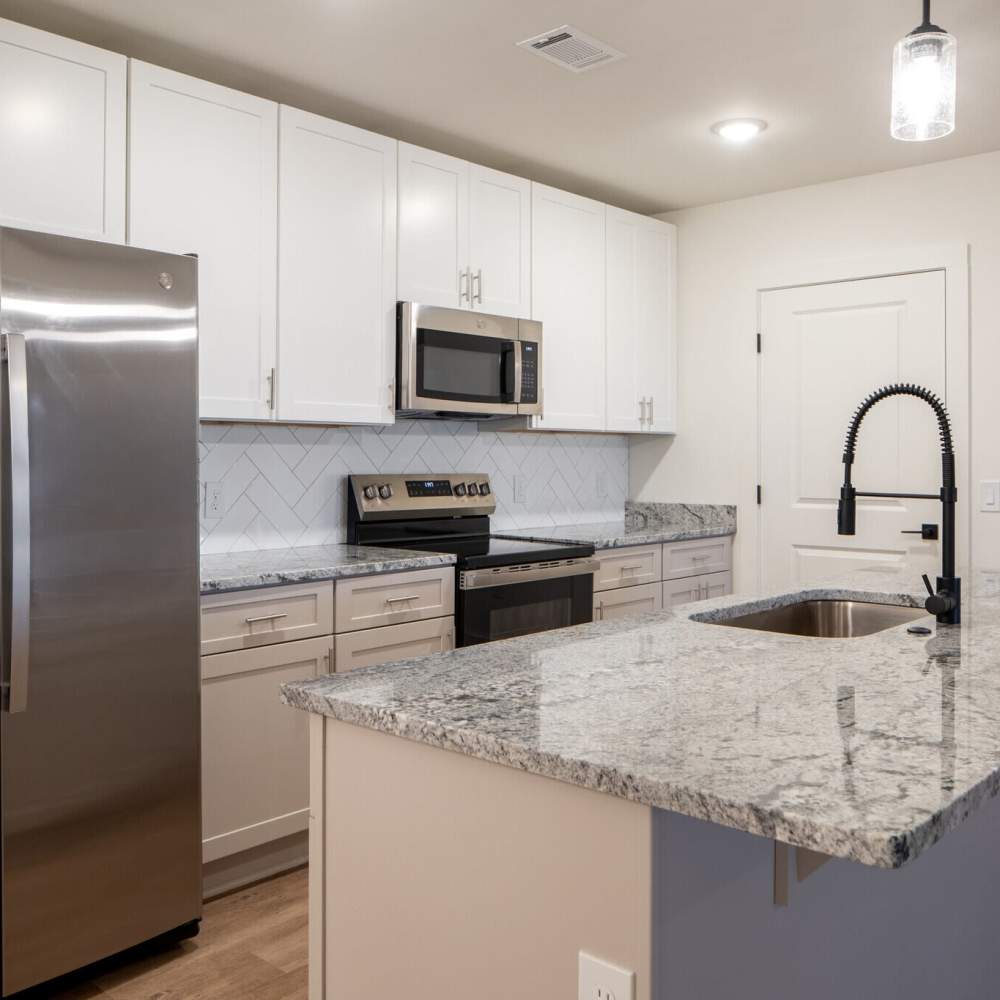 Gourmet kitchen area at Solstice Apartments in Madison, Alabama