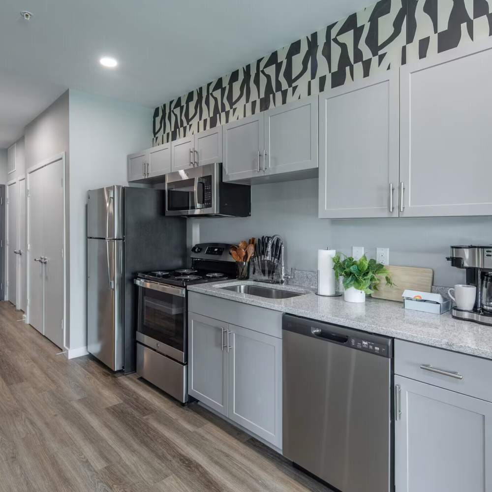 Contemporary kitchen with stainless appliances at 7 at Seven Mile Creek in Nashville, Tennessee
