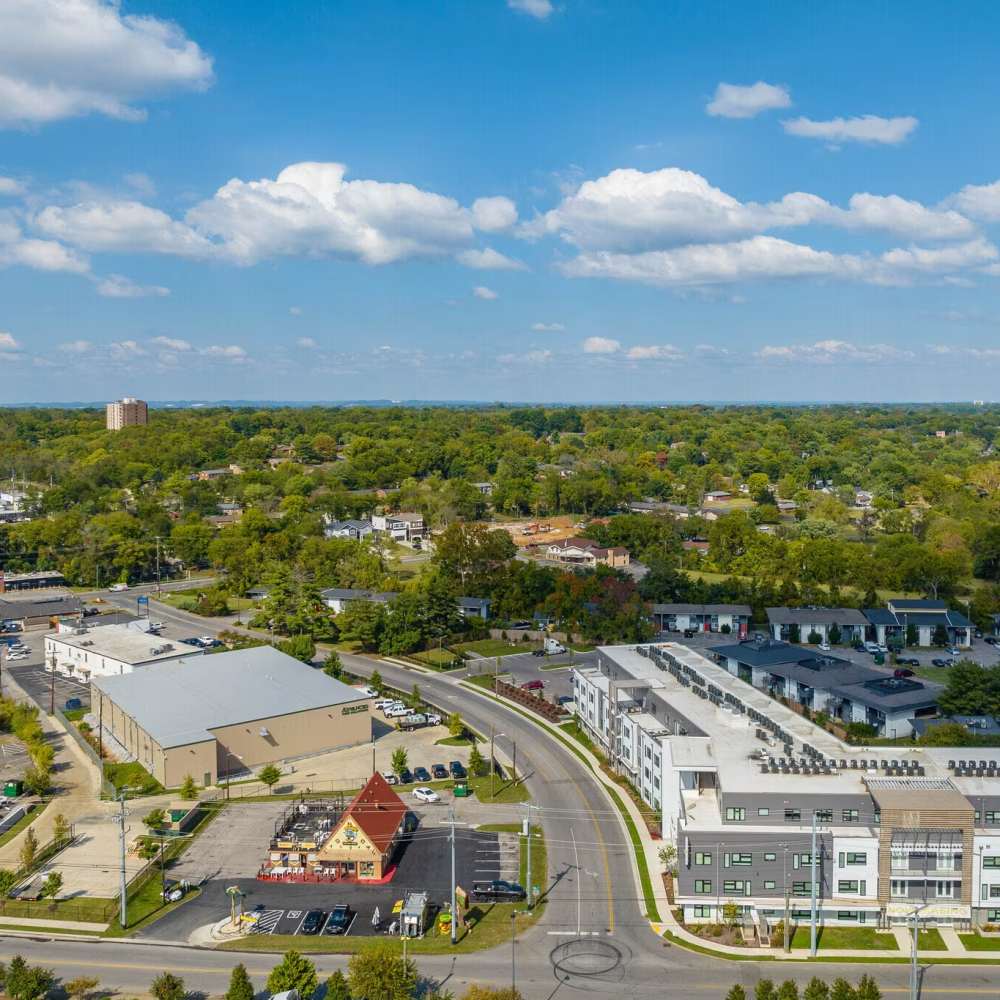 Aerial view of surrounding neighborhood at 7 at Seven Mile Creek in Nashville, Tennessee