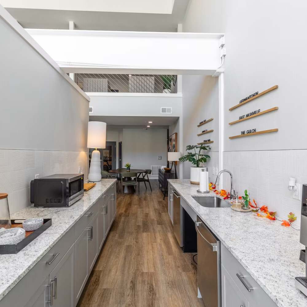 Spacious community kitchen and lounge at 7 at Seven Mile Creek in Nashville, Tennessee