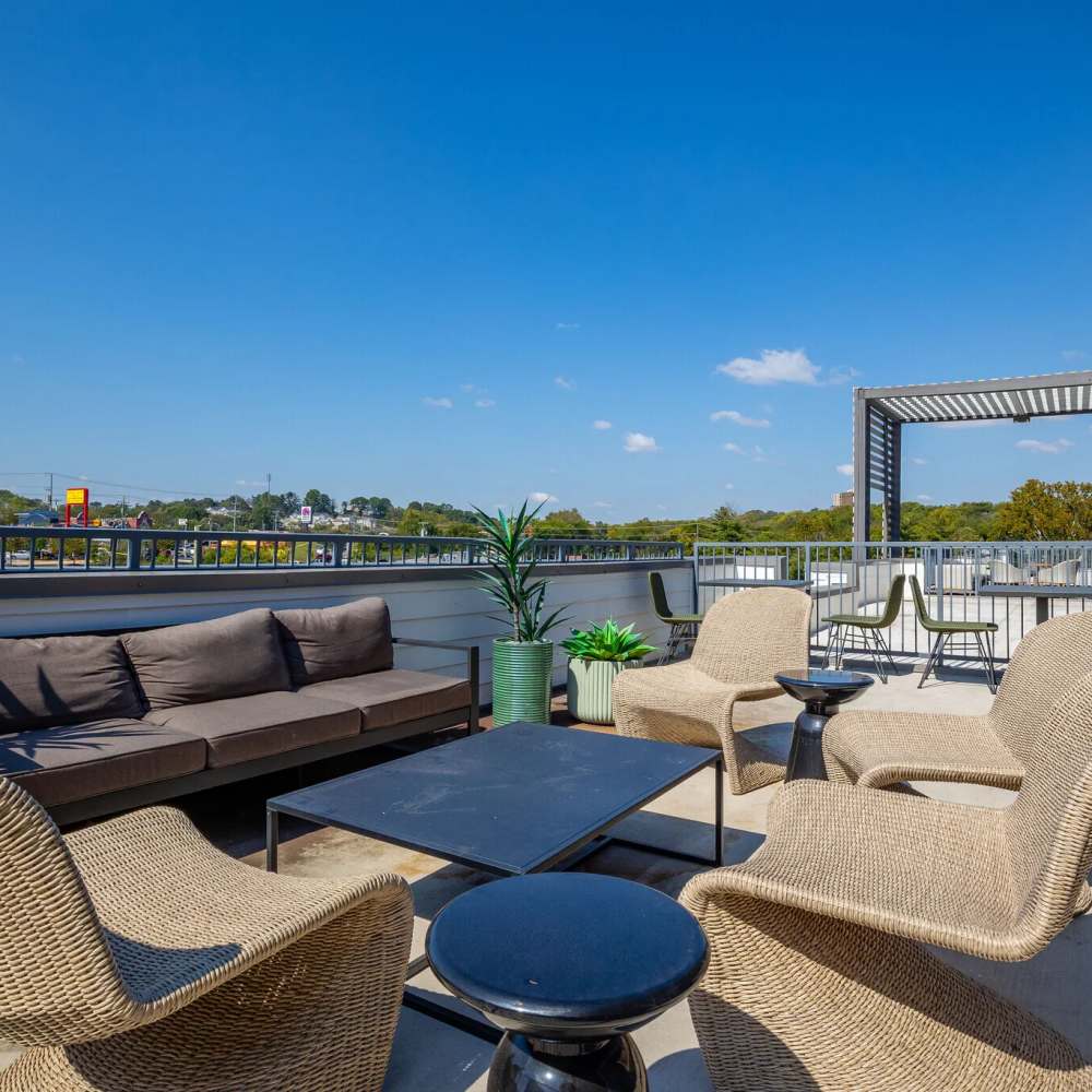 Rooftop seating with scenic view at 7 at Seven Mile Creek in Nashville, Tennessee
