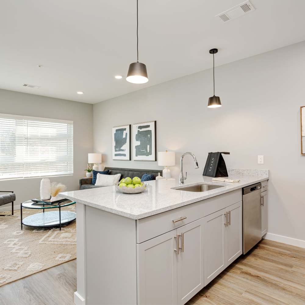 Kitchen island with modern design at 7 at Seven Mile Creek in Nashville, Tennessee