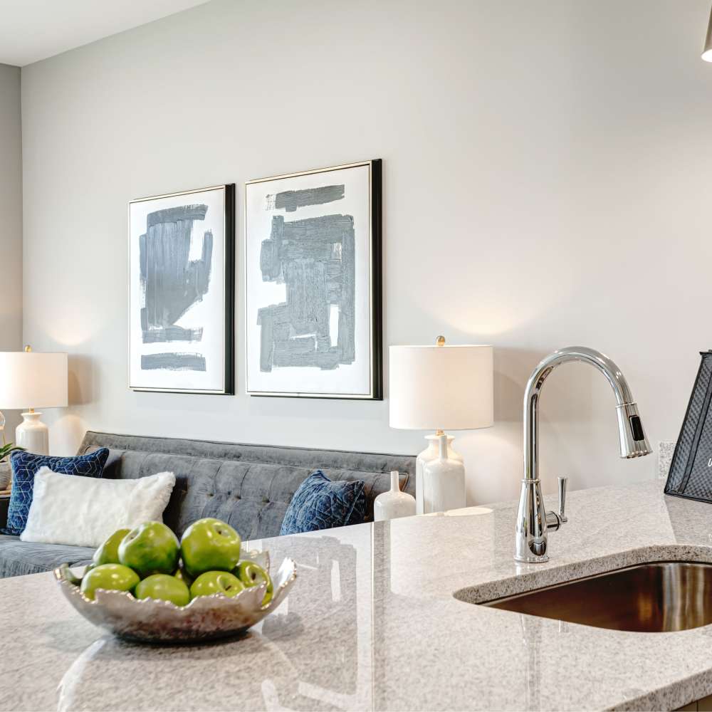 Stylish living room near kitchen at 7 at Seven Mile Creek in Nashville, Tennessee