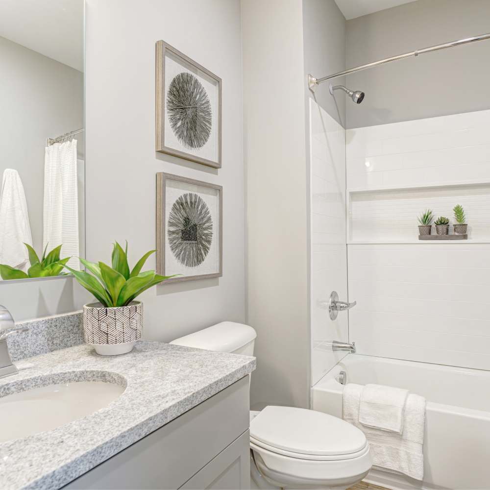 Bathroom vanity with modern décor at 7 at Seven Mile Creek in Nashville, Tennessee