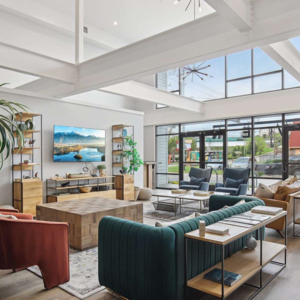 Lobby lounge with modern seating at 7 at Seven Mile Creek in Nashville, Tennessee