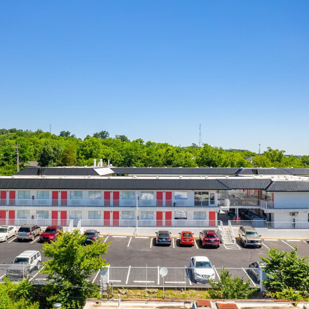 Lots of parking in the welcoming neighborhood at Sohana Apartments in Nashville, Tennessee