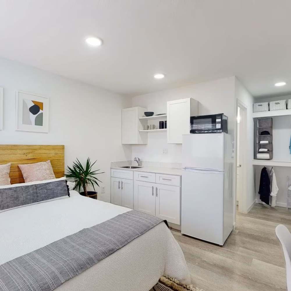 Studio bedroom at Sohana Apartments in Nashville, Tennessee