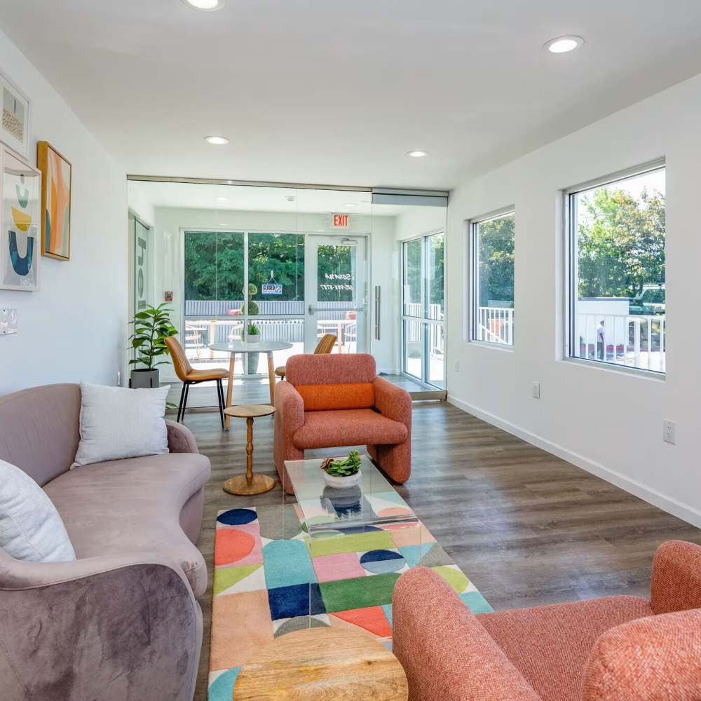 Clubhouse with lots of sesting at Sohana Apartments in Nashville, Tennessee