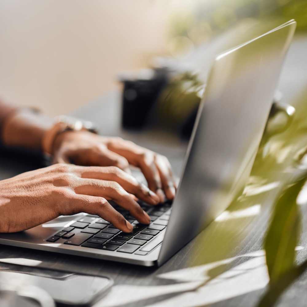 Resident using online portal at The Depot at North Salem in Apex, North Carolina
