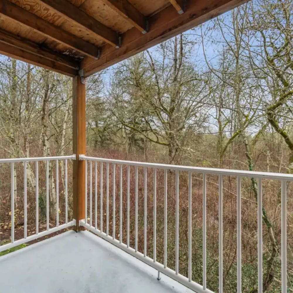 balcony with white railing 