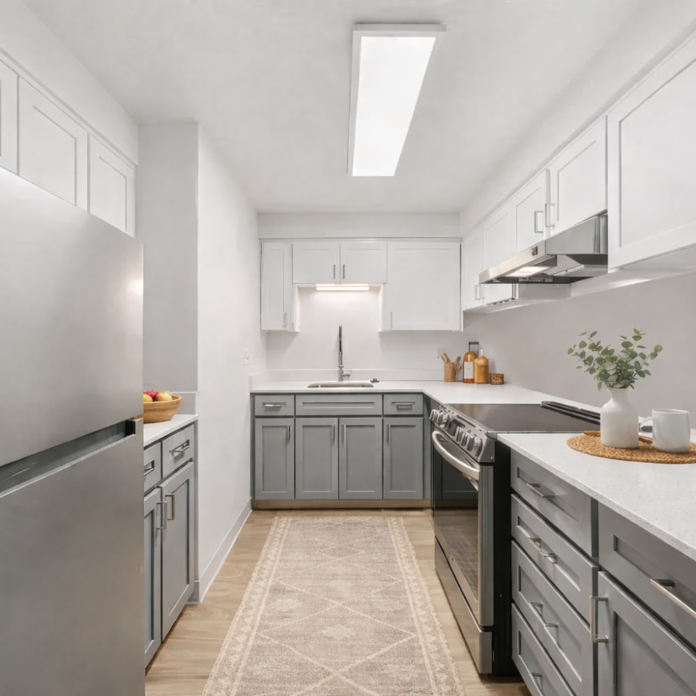 kitchen with gray cabinets