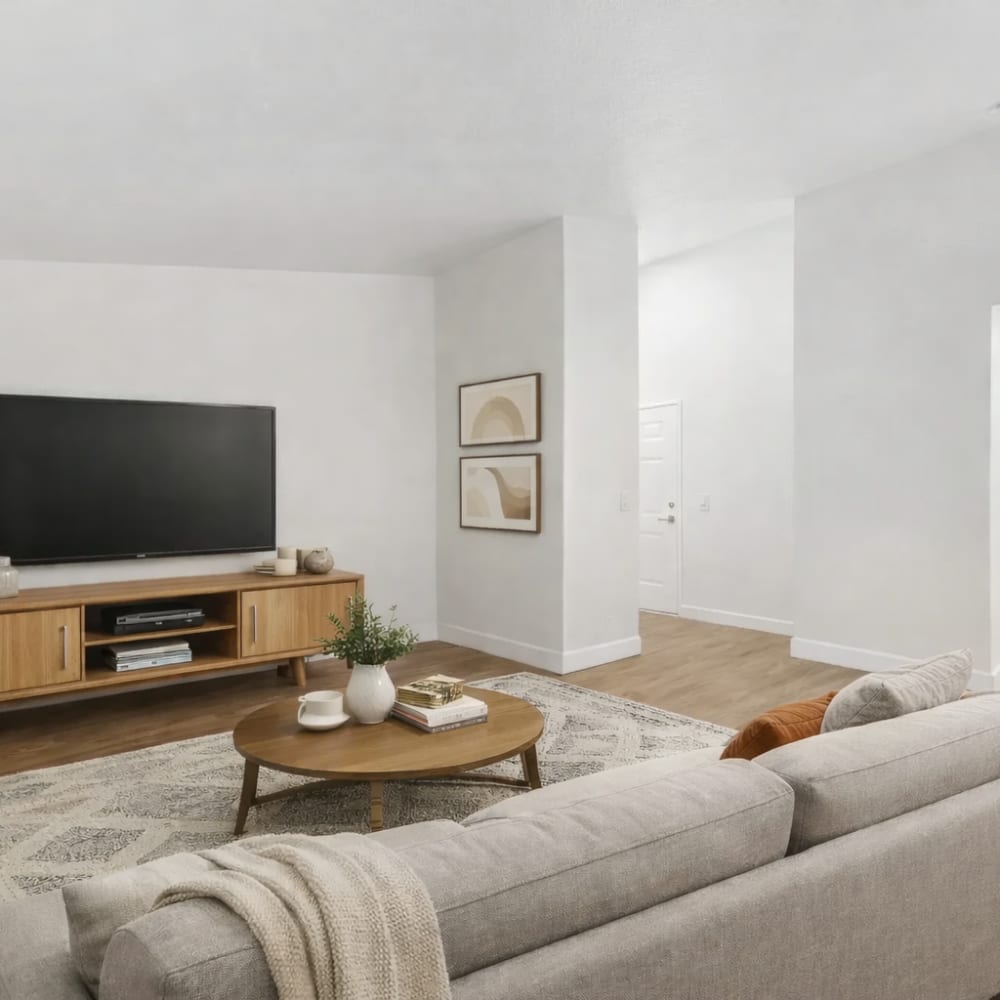 living room area with hardwood style flooring
