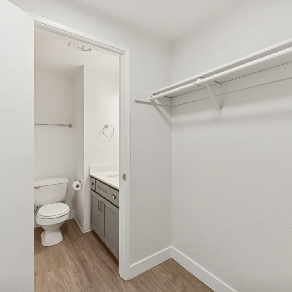 closet with view of bathroom