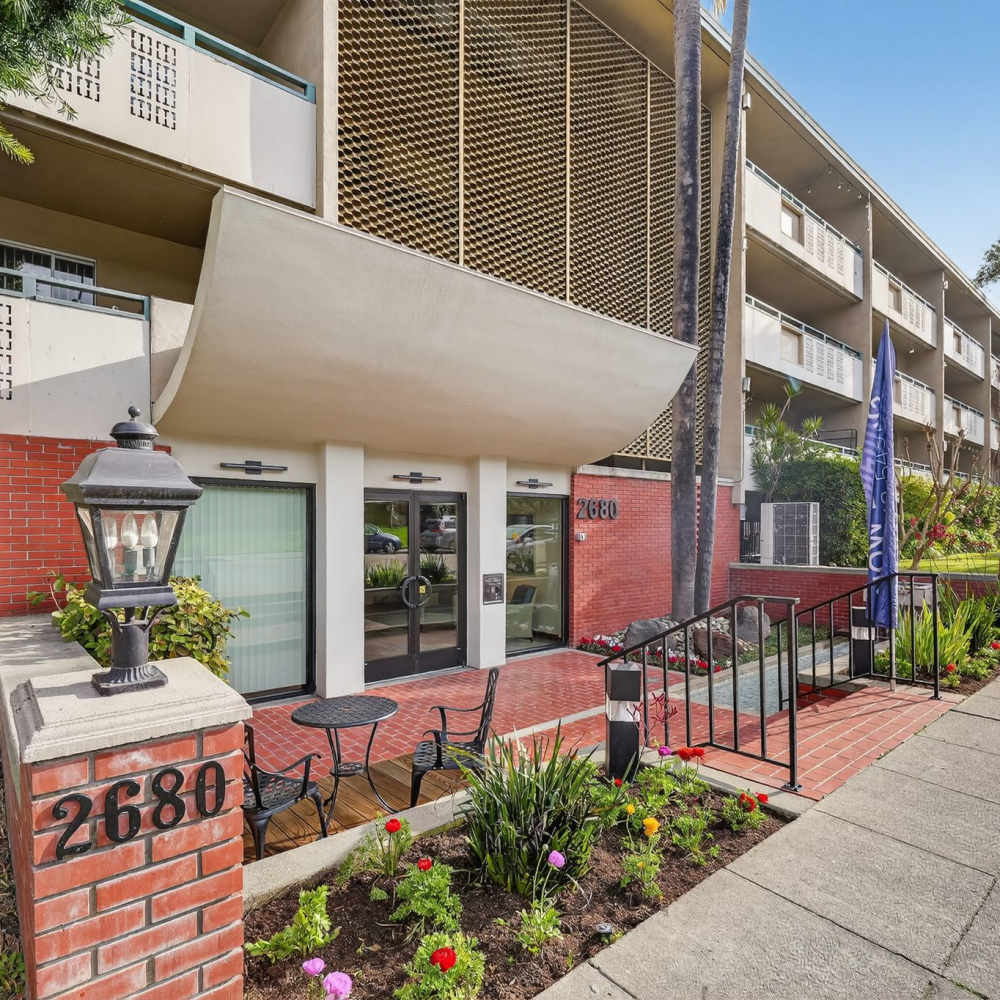 Exterior of the building at Fayette Arms Apartments in Mountain View, California,  