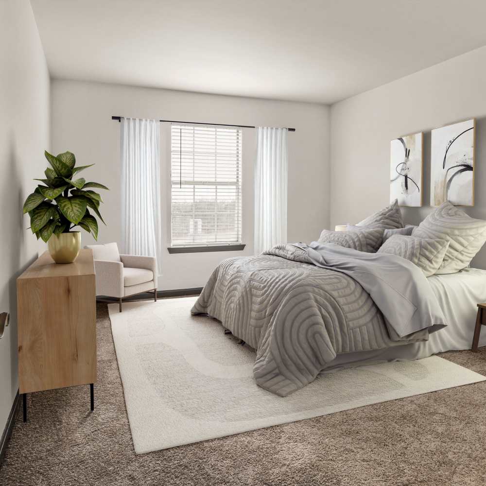 Bright bedroom at Equinox at Midtown in Chattanooga, Tennessee