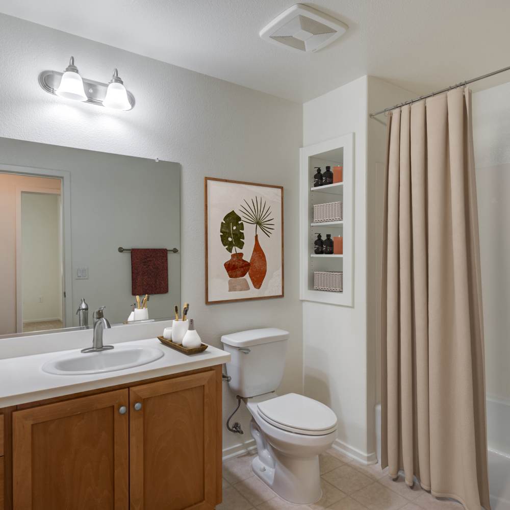 Bathroom with shower at Hancock Terrace in Santa Maria, California