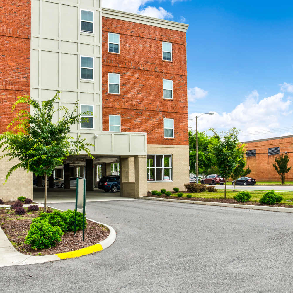 Building exterior with covered entrance at The Banks At Berkley in Norfolk, Virginia