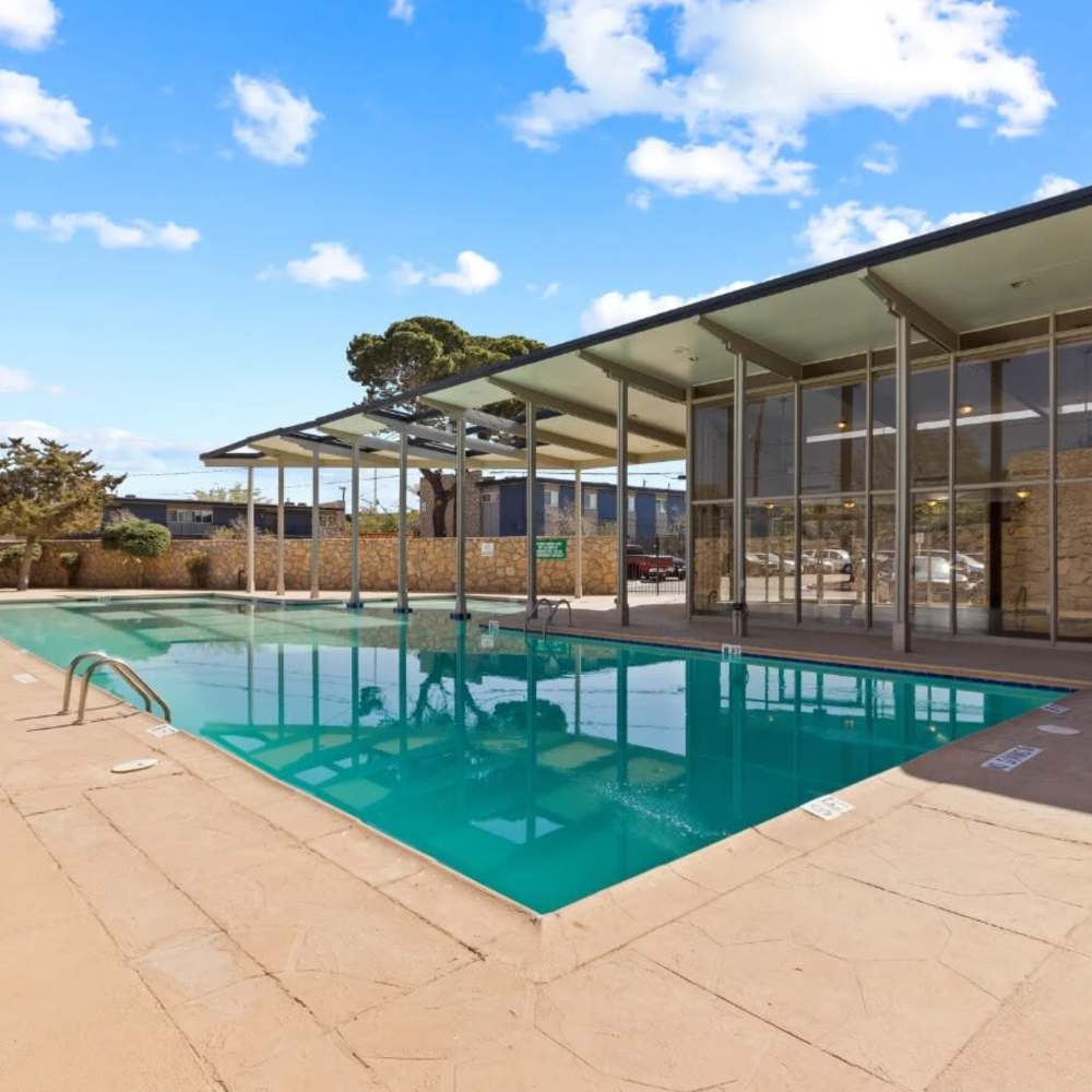 Community swimming pool at Agave Courtyard in El Paso,Texas