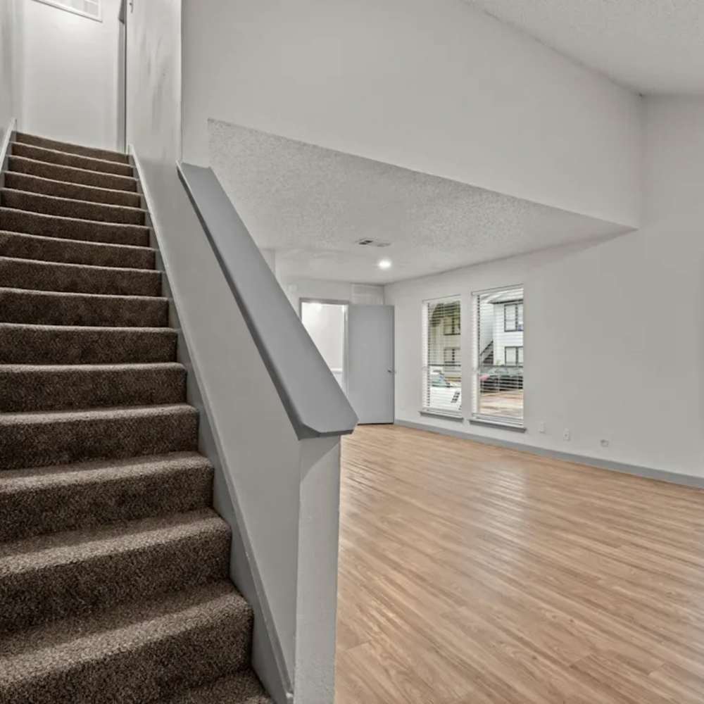 Stairs to upper floor at The Vance Apartments in Dallas,Texas