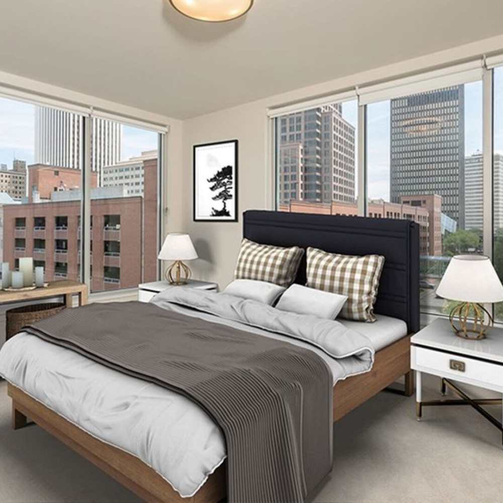 Spacious bedroom at The Nathaniel in Rochester, New York