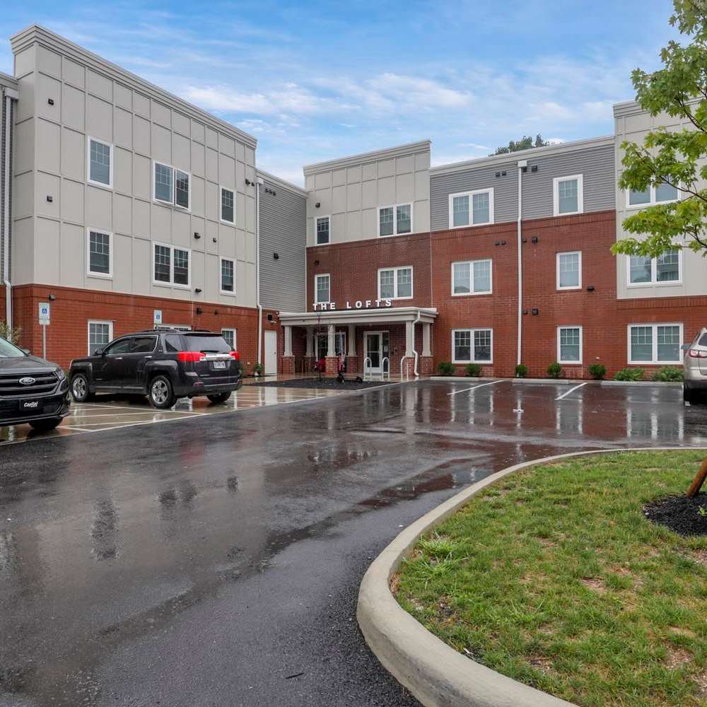 Building exterior view at Jenkins Lofts in Columbus, Ohio 