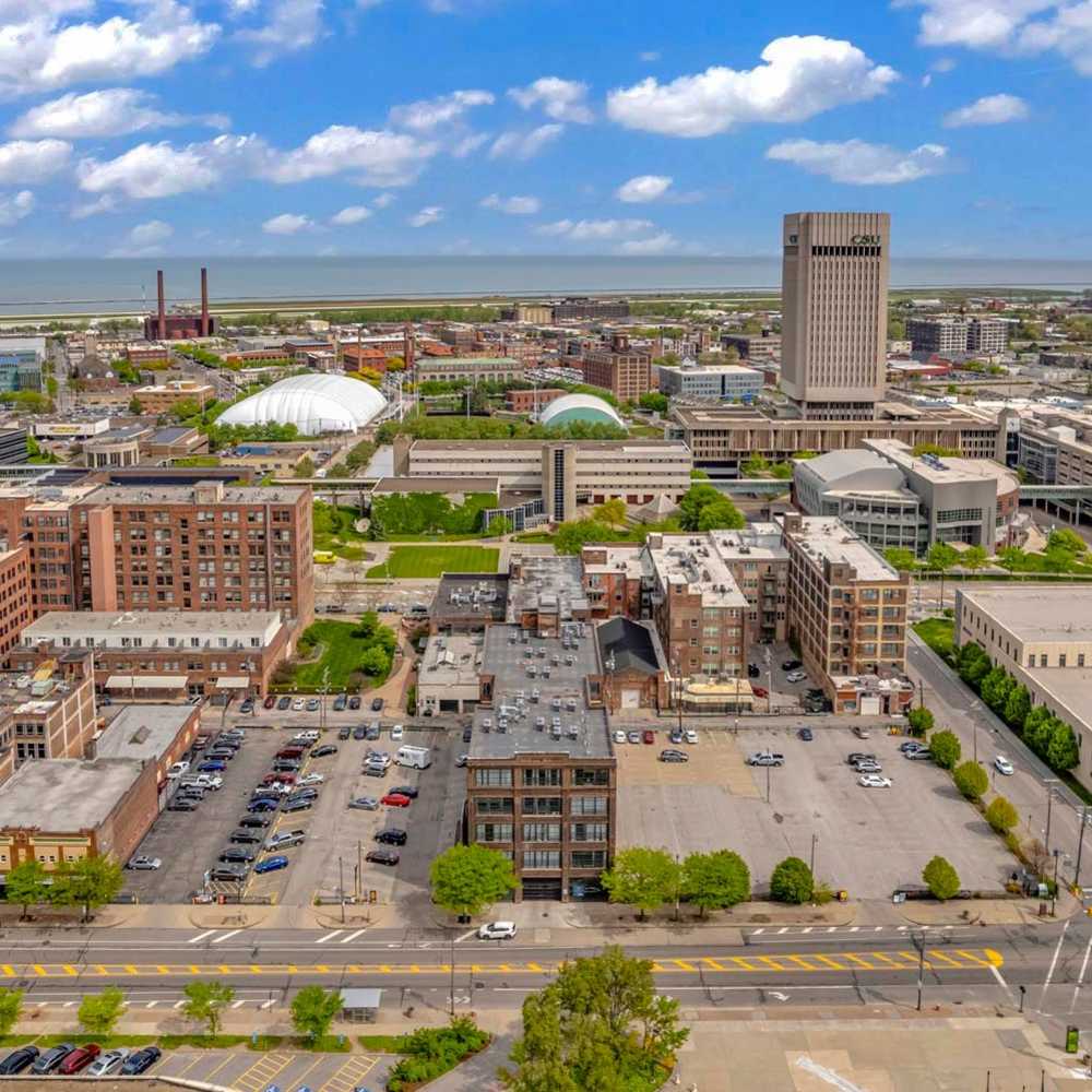 Aerial view of the community at Prospect Yard in Cleveland, Ohio 