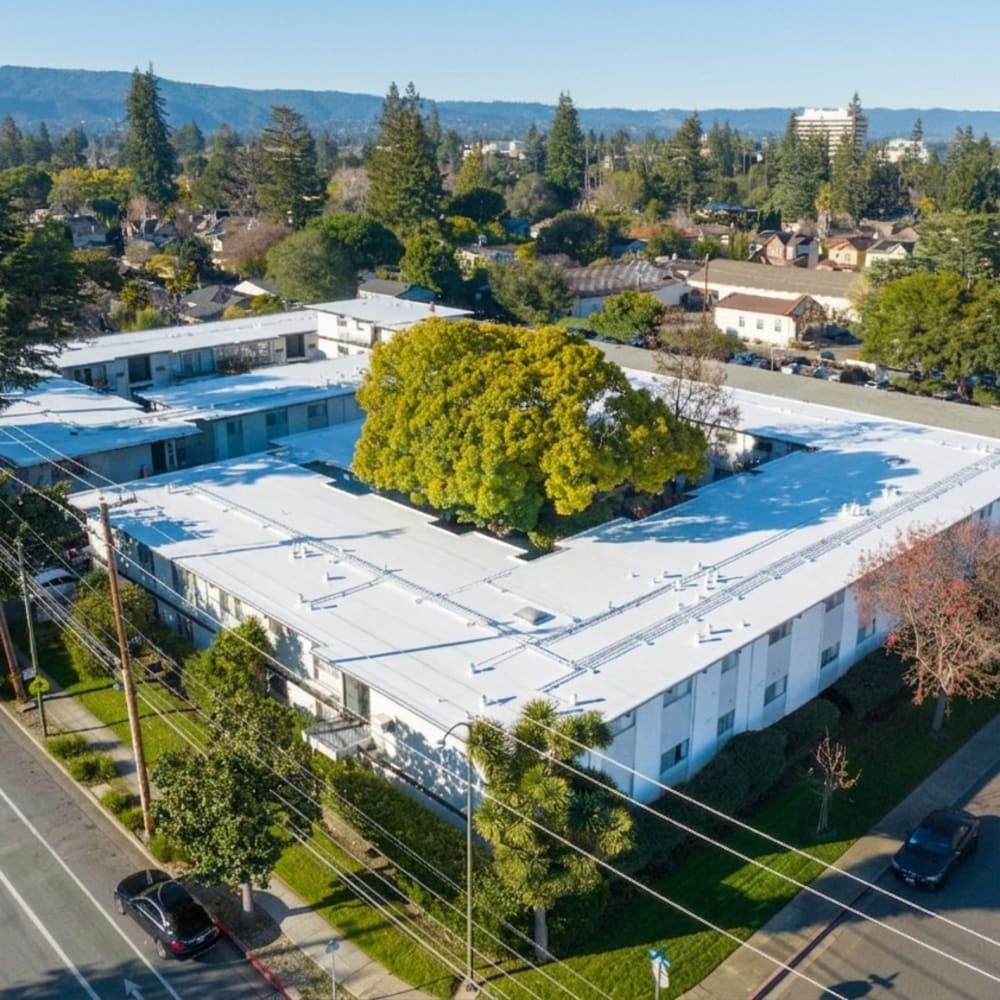 Aerial view of Community at Glenwood Garden Apartments in Mountain View, California