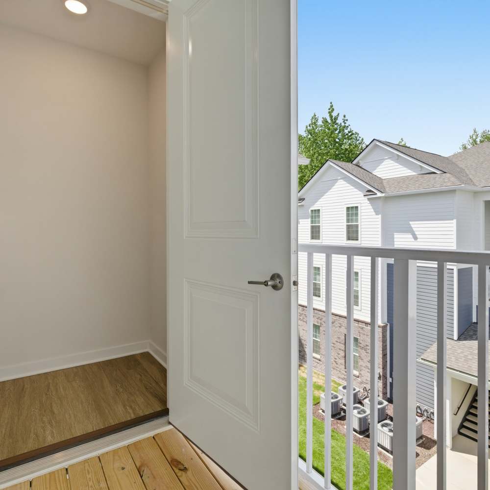 Outdoor storage near the balcony at The Warwick at Foundry Creek in Richmond, VA