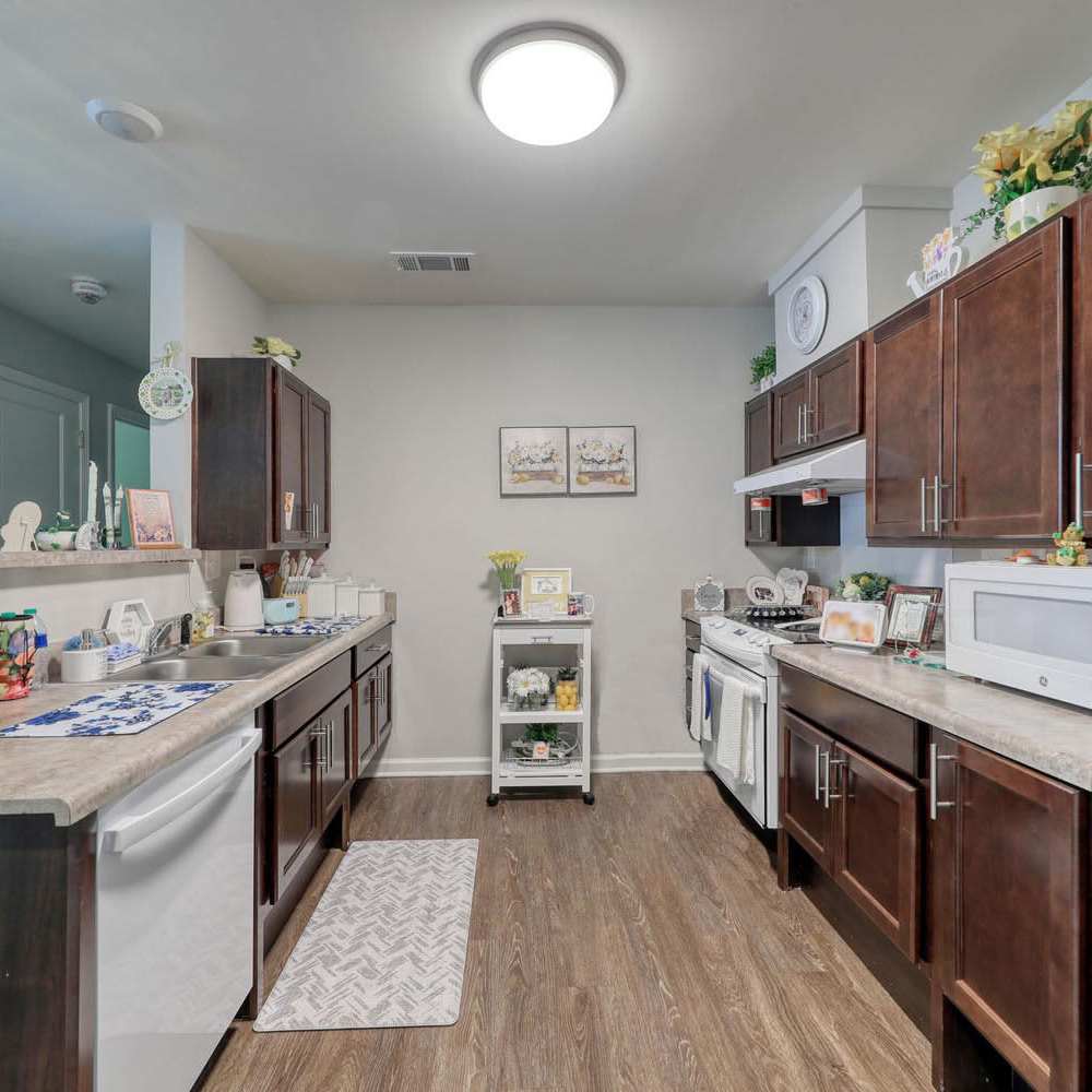 Modern kitchen with granite countertops at Harbor Meadows in Calabash, North Carolina