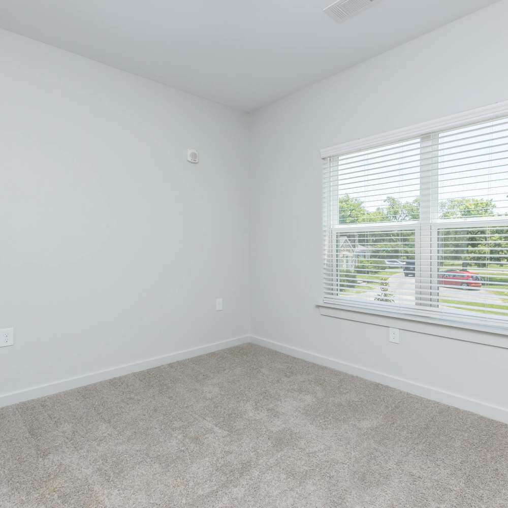 Bright room with large window, soft carpet flooring, and neutral walls, perfect for personalization at The Arcadia in Madison, Tennessee