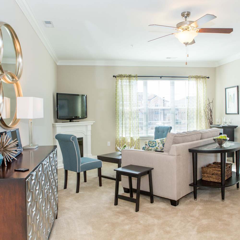 Living room with window at The Apartments at Goose Creek in Fishersville, Virginia
