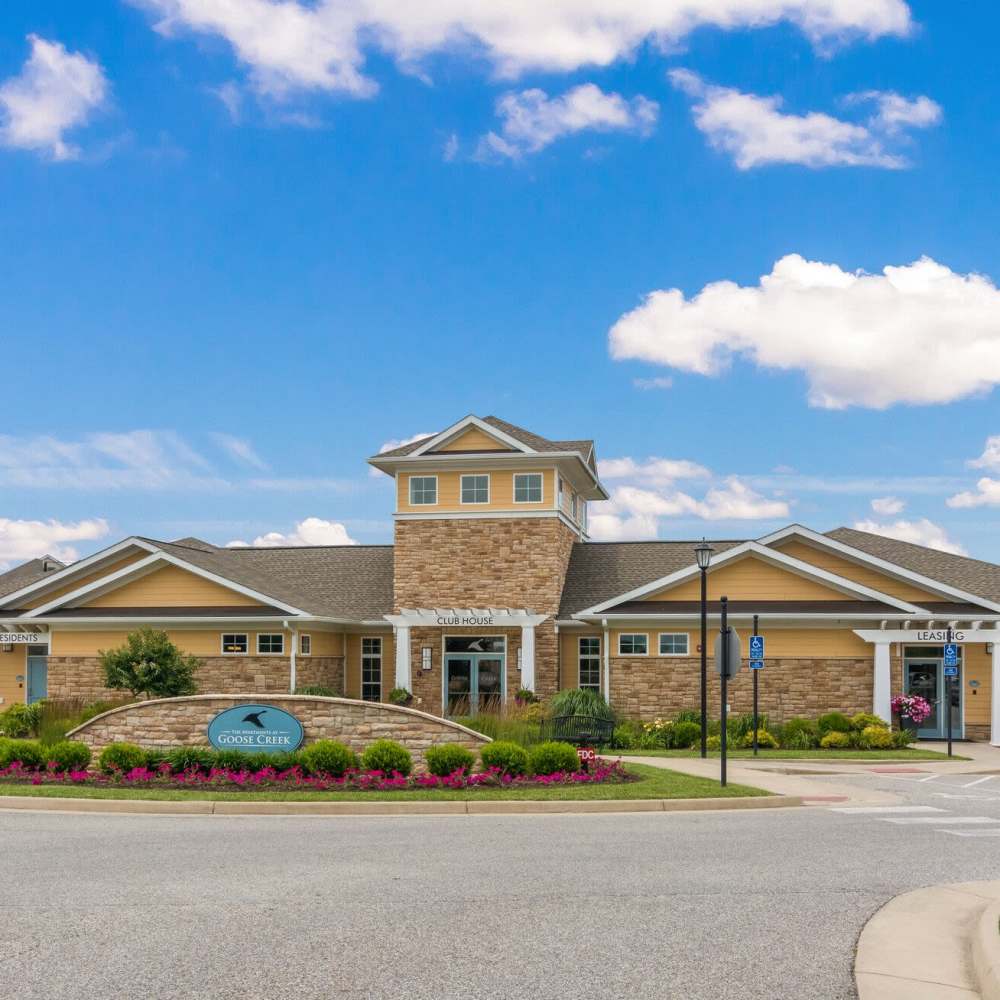 Community building building with driveway  at The Apartments at Goose Creek in Fishersville, Virginia