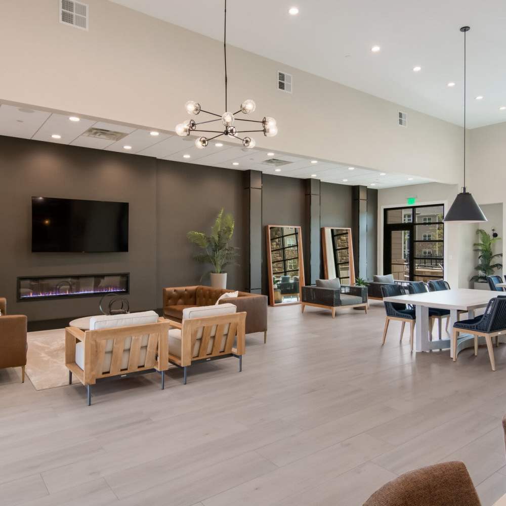 Sophisticated clubouse with seating spaces at The Knoll at Stone View in Ruckersville, Virginia